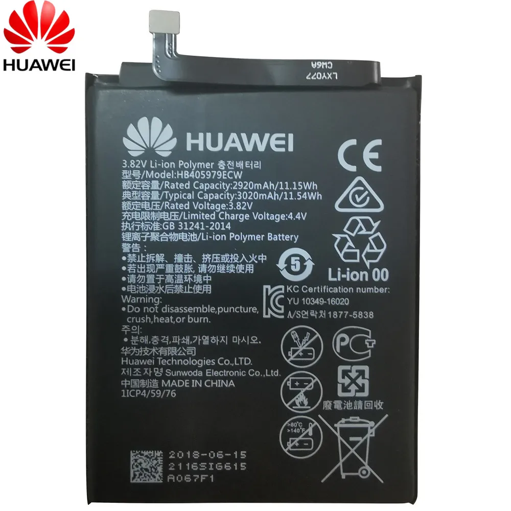 Hua Wei HB405979ECW сменный аккумулятор для телефона huawei NOVA CAZ-AL10 CAZ-TL00 Enjoy 6S Honor 6C 6A 8A Li-Ion 3020mAh