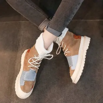 

High-top sneakers female 2019 autumn new casual tide shoes hit color stitching large size women's shoes fashion trend
