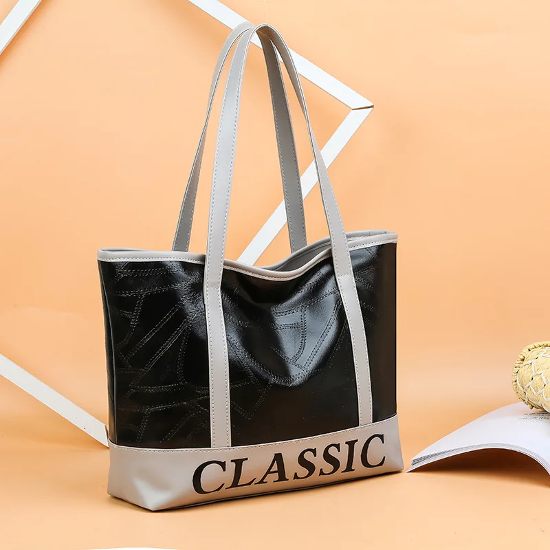 

Imitation Sheepskin Contrast Color Big Bag Glorious Soft Leather WOMEN'S Bag Simple Casual Toth Shoulder Bag