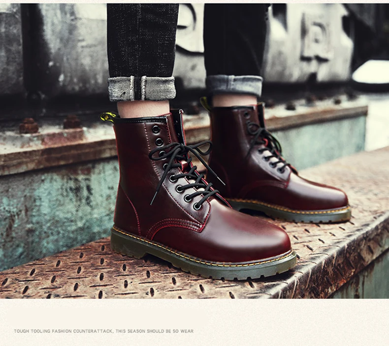 Мужские военные ботинки; зимние теплые плюшевые ботильоны; Мужские классические ботинки Martin на шнуровке; водонепроницаемая кожаная Рабочая обувь
