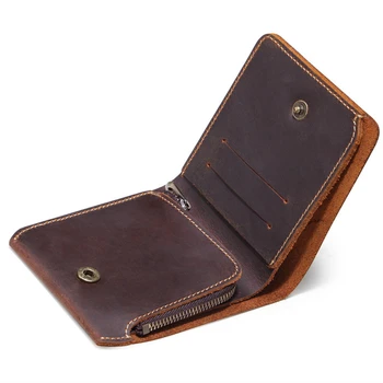 

Wallet for men Husband boyfriend daddy Short Zipper coin purse The first layer of cowhide Handmade Brown handmade bag