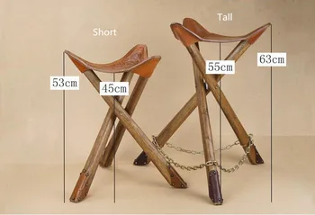 

Portable Leather Fishing Chair Camping Folding Stool with Solid Wood Tripod Saddle Seat Stool Portable Three Leg Outdoor/Indoor