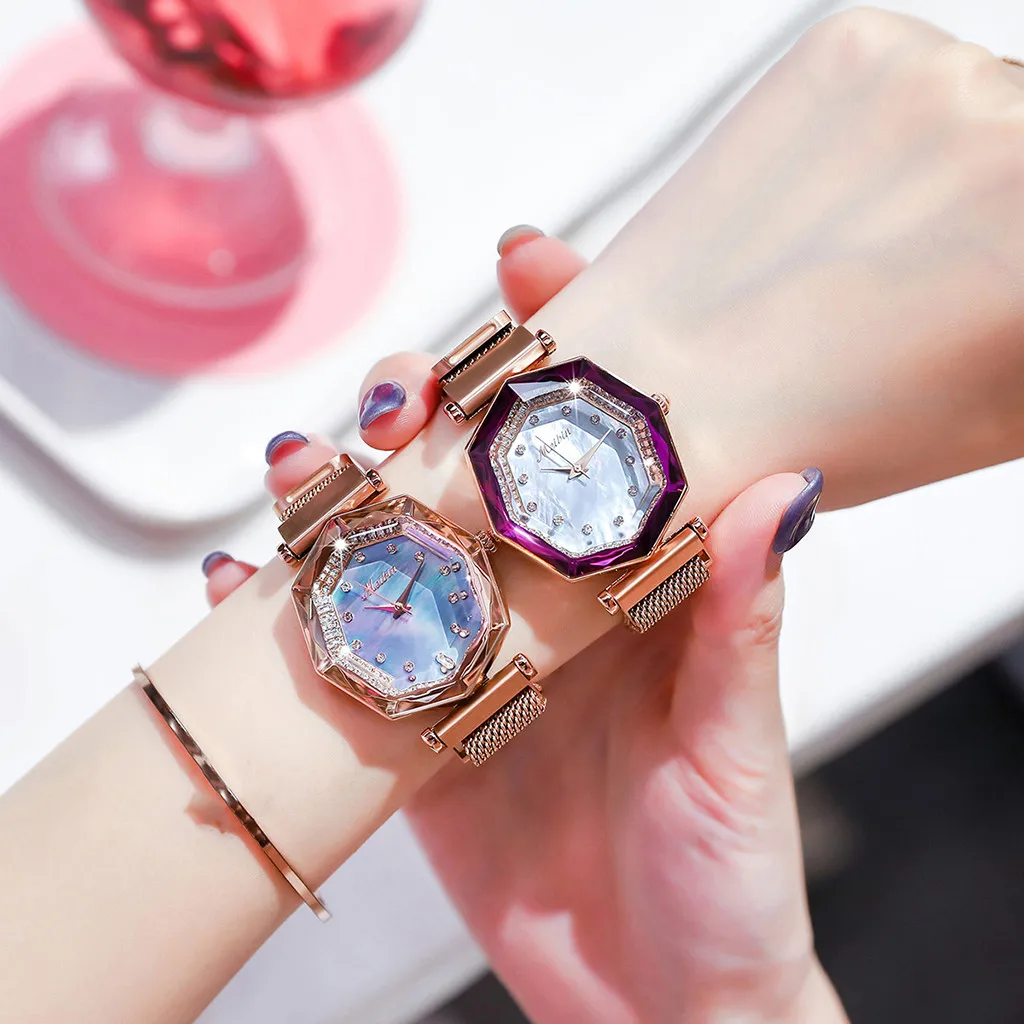 

New Meibin Diamond Fashion Geometric Polygon Dial Magnetic Belt Ladies Watch Montre Femme 2019 Luxe Relojes Para Mujer