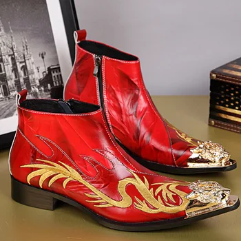 

Martin Boots Short Boots Hairdressing Men's Boots Schoenen Cool Cow Leather Pointed Toe Ankle Genuine Leather Full Grain Leather