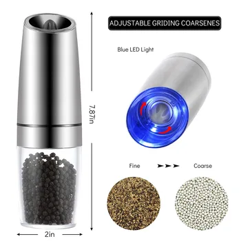 

Electric Pepper Grinder Salt Mill with Adjustable Coarseness Battery Powered with Blue LED Light AUG889