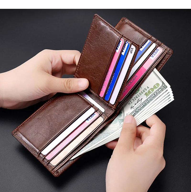 Wallets for man cartera cuero genuino Anti RFID para hombre, billetera  aceite Retro europea y americana, monedero plegable wristlet purse