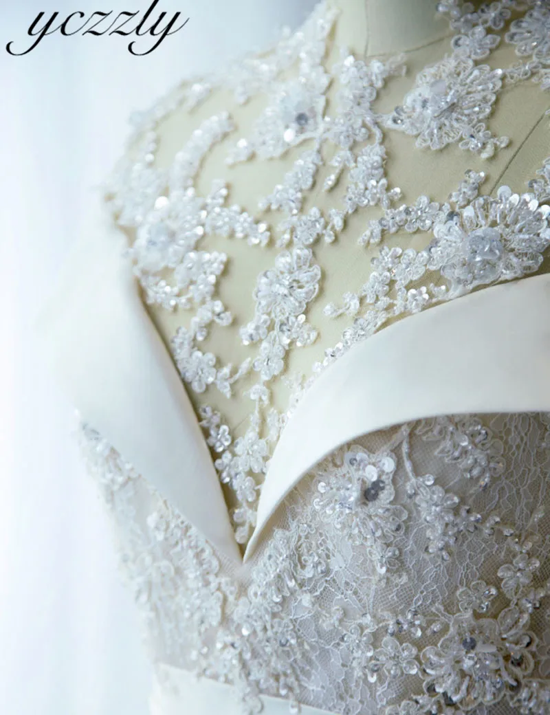 Vestido De Noiva Princesa старинные c высоким горлом длинное атласное кружевное свадебное платье с жемчугом с рукавами Suknia Slubna RW282