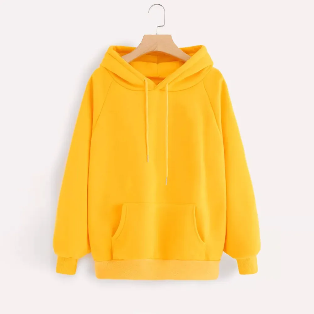  Womens Yellow Hoodies Sweatshirts Long Sleeve Pullover Hoodie Sweatshirt With Pocket Streetwear Ove