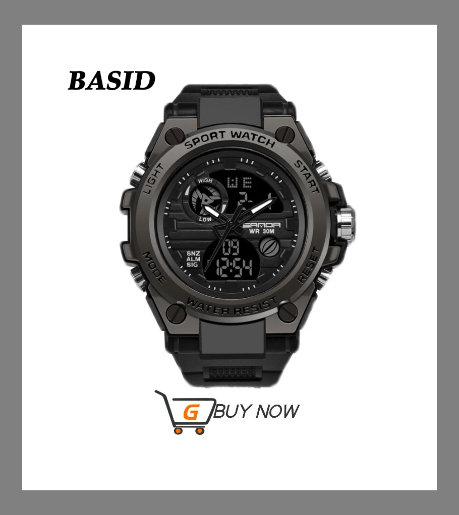 BASID Top Luxury Watches Men Stopwatch LED Quartz Digital Watch Waterproof Sport Wristwatches Men's Military Swimming Clock Male