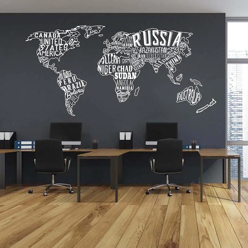 Large World Map Collage Wall Sticker Office Classroom World Map Earth Globa  Wall Decal School Bedroom Vinyl Decor _ - AliExpress Mobile