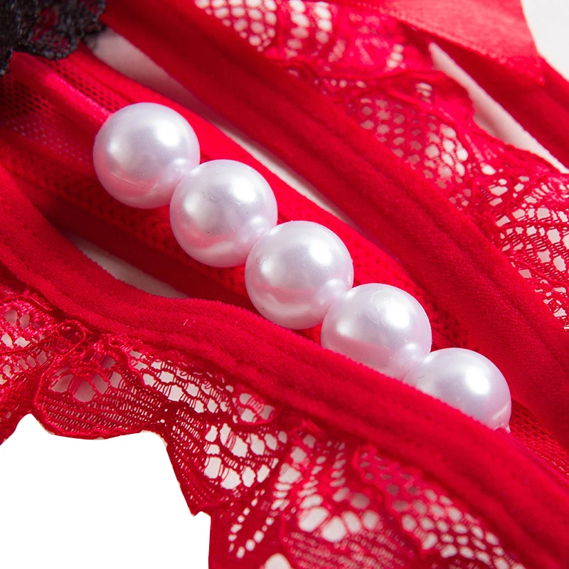 Сексуальное кружевное нижнее белье без выреза с искусственным жемчугом и