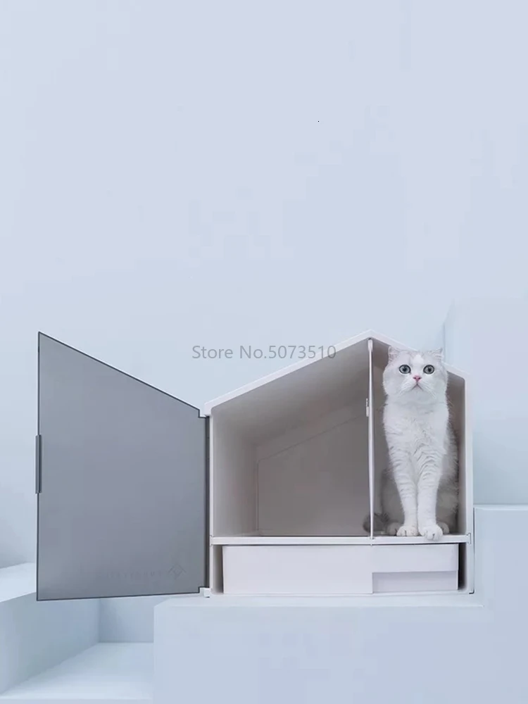 1 Semi-closed Deodorizing Cat Toilet with Small House Cat Sand Pot - Цвет: Белый