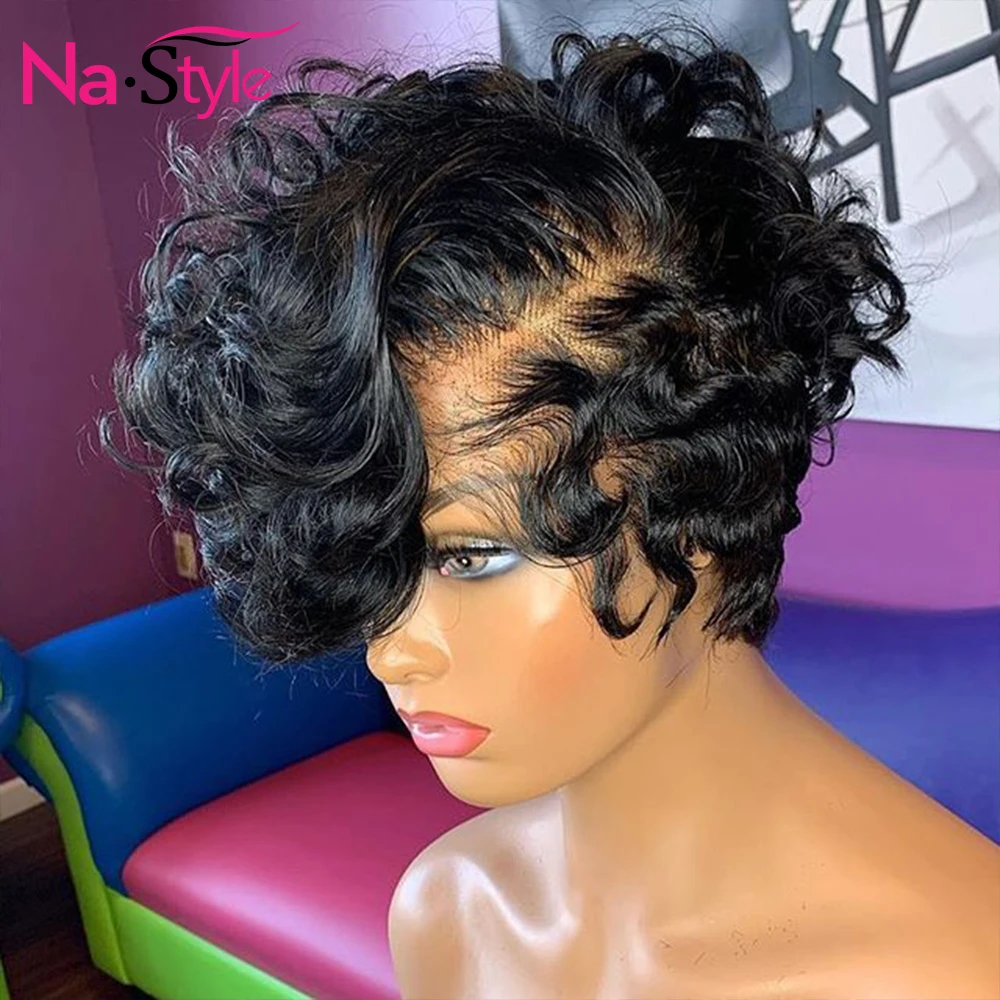 Свободные короткие парики из человеческих волос 13x4 Pixie Cut Bob кружевные передние