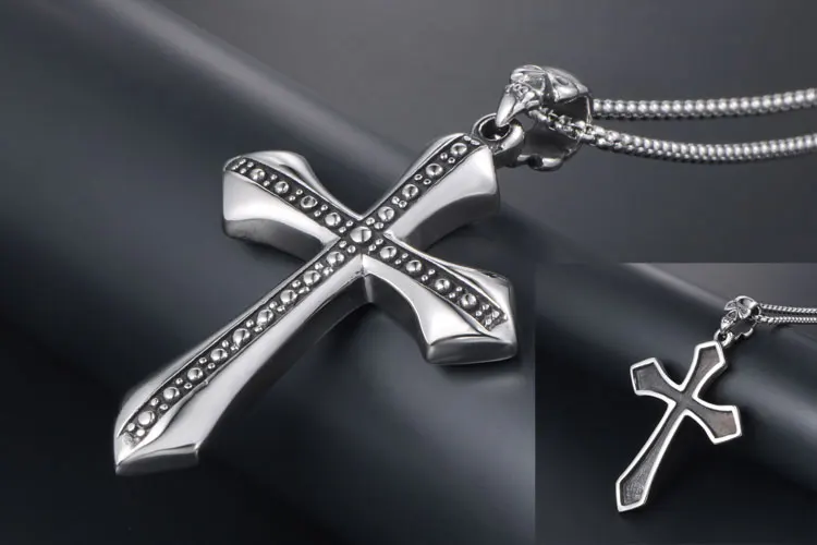 男士复古耶稣十字架钛钢项链吊坠哥特骷髅头项坠 (5)