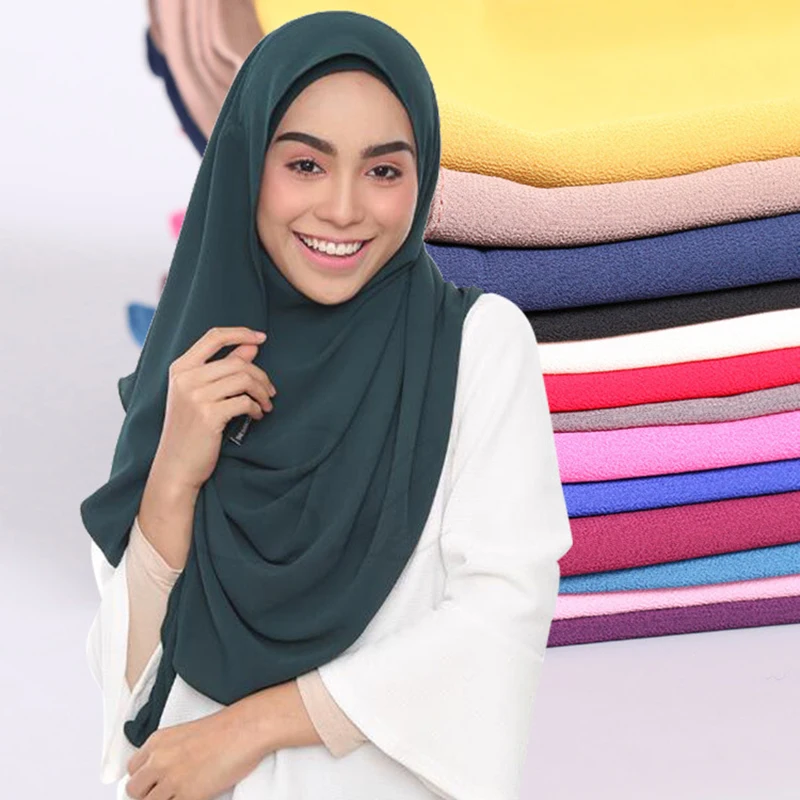 Muslim hijabsturbanet headscarf fashion plain bubble chiffon scarf women s hijab wrap solid color shawls headband