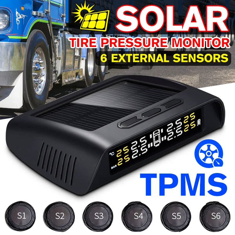 1 комплект беспроводной Солнечный TPMS система контроля давления в шинах ЖК-монитор сигнализация с 6 внешними датчиками автомобильные аксессуары Автомобильная безопасность
