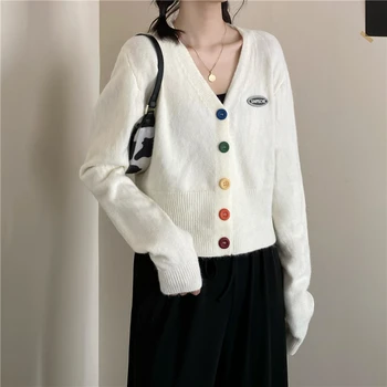 

6017# 2020 Autumn New Korean Style Sweet Colorful Button V-neck Long-Sleeved Knitted Cardigan Jacket