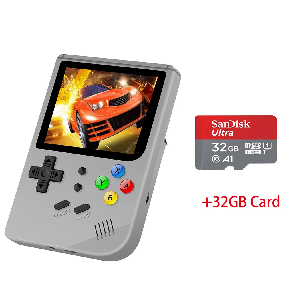 Новые 3 дюймовые видеоигры Rg300 ретро-консоль 16GB Встроенный 3000 Игры Портативный игровой плеер открытая система Поддержка загрузки игр - Цвет: Gray Add 32G Card