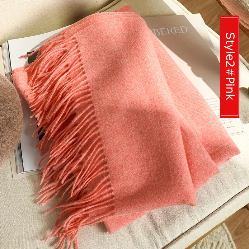 Style2 Pink Высокое качество кашемировые шарфы женские новые зимние плотные теплые мягкие пашмины Шали Обертывания Твердые женские шерстяные длинные шарфы с кисточками - Цвет: Style2 Pink