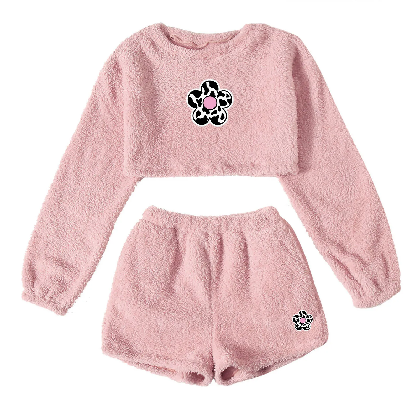 Summer cotton Pajamas Suit Women's Flower Long Sleeve O-neck Pullover Pajama Sets Belly pijama partes de abajo de pijama 2
