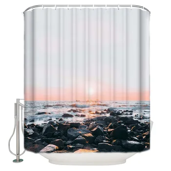 

Seaside Sunset Reef Oil Painting Shower Curtain Waterproof Curtains Polyester Bath Curtain