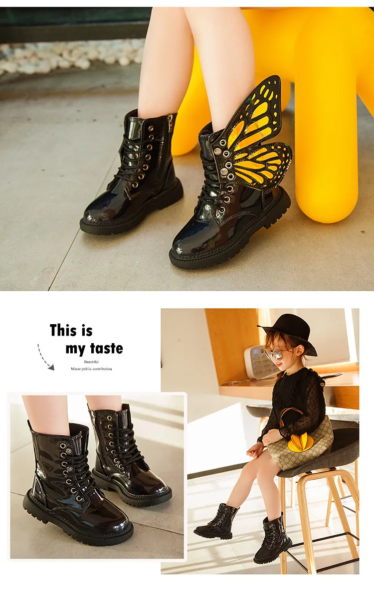 Spring New girls wings high boots Martin boots fashion boots breathable single British fashion boots black silver