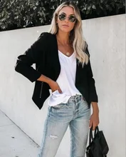 

Zipper Pocket V-Neck Buttonless Blazer Women Solid Colors Casual Office Blazer 2021 New Fashion Commute Clothing Lady Wear Work