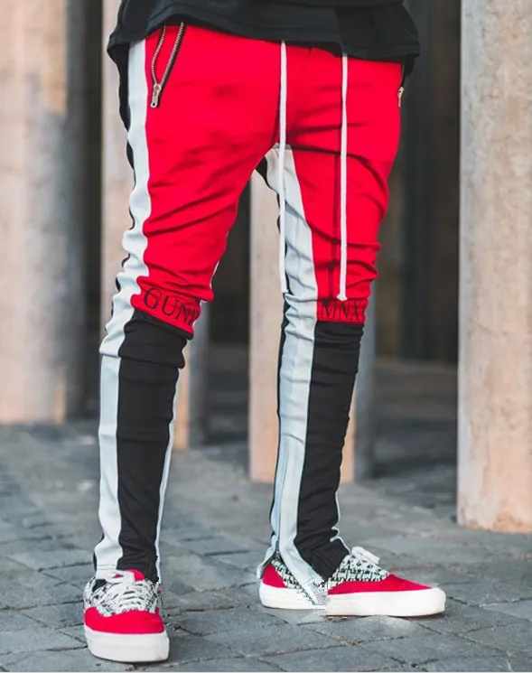 red Шаровары для бега Harajuku спортивные штаны мужские хип-хоп повседневные брюки облегающие брюки уличная одежда штаны на молнии - Цвет: red