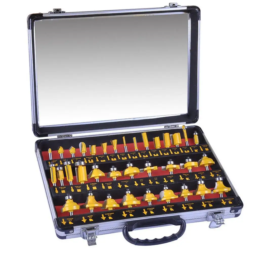 

35 Pcs Woodworking Titanium Cutter Tools Suit 1/4 Handle suitable Trimming Machine Suit Cutter Tool