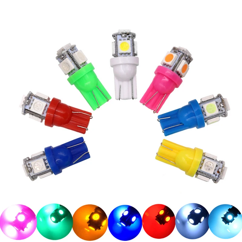 20pcs T10 LED W5W 194 168 6V 6.3V Car Wedge Capacitors Pilot Lamp Clearance Light 5SMD 5050 White Red Yellow Pink Green DC6V | Автомобили