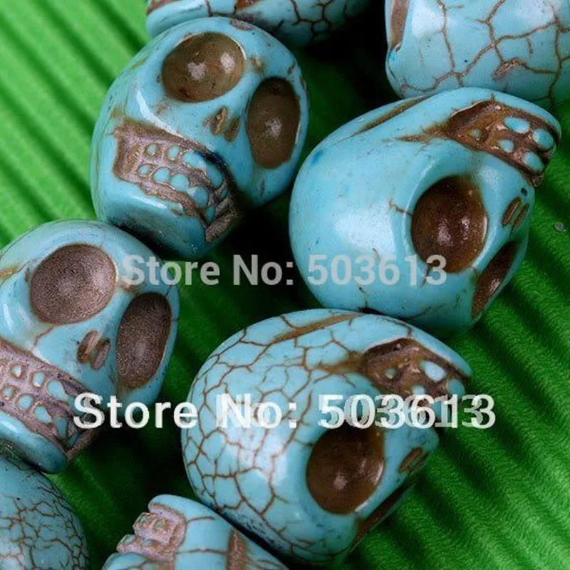 В одну нить 18*17*14 мм Мода синий Howlite камень резные бусы с черепами Jewelry tb1005