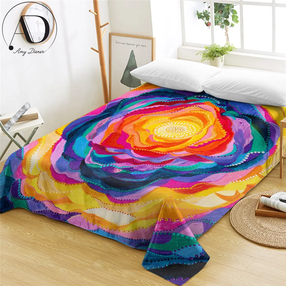 Bloom by Amy Diener Bed Sheet Colorful Rose Flat Flower Bedspreads Queen 1pc Watercolor Art Mattress Protector Cover Twin | Дом и сад