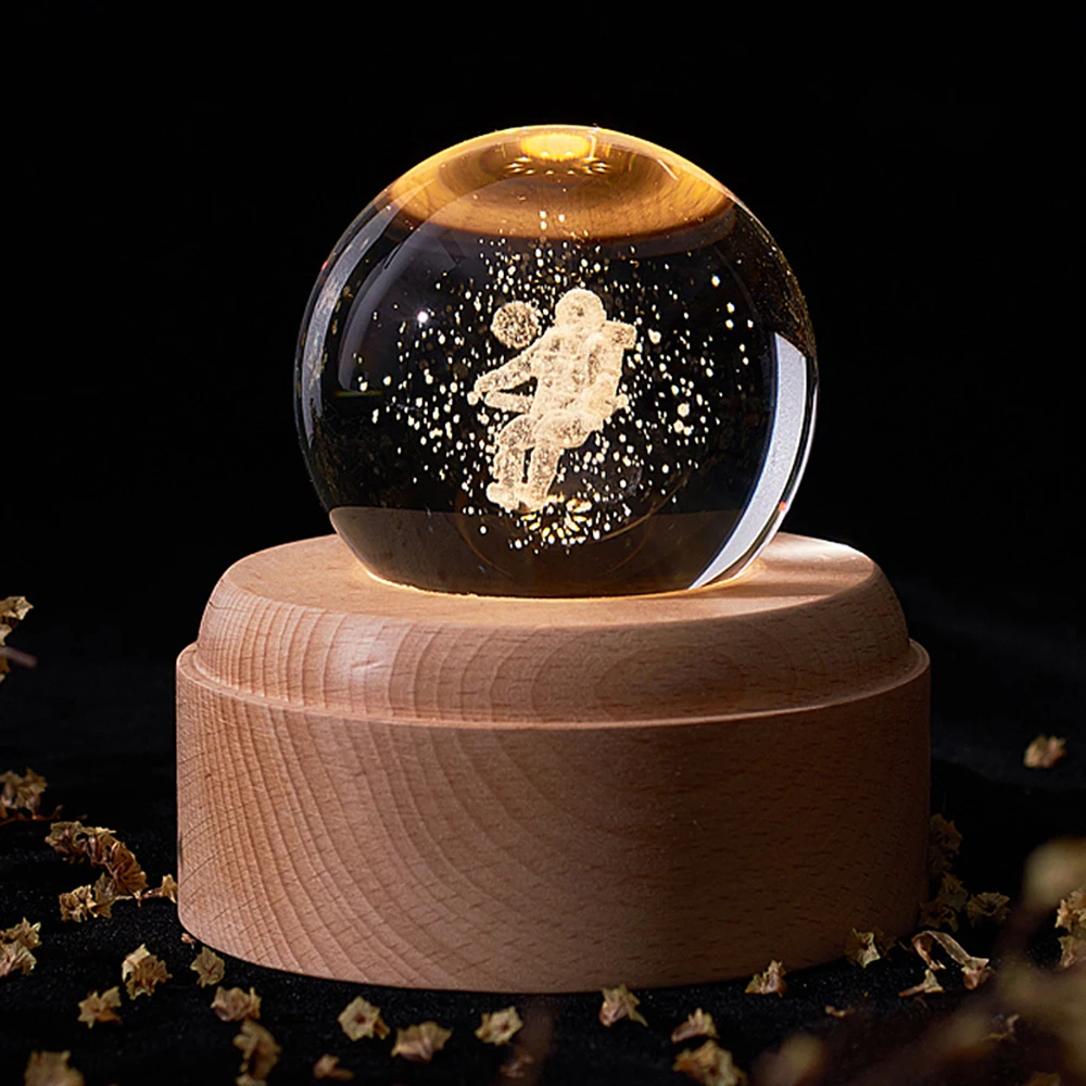 3D Crystal Ball Music Box The Moon Luminous Rotating Musical Box Ornament Led Light Universe Space Christmas Birthday Gifts 6