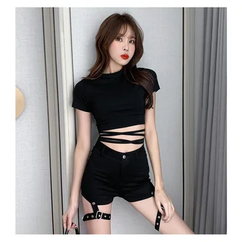 

Spring summer fashion sexy shorts female legs ring high waist straight pants hip-hop stretch tight hot pants BB038