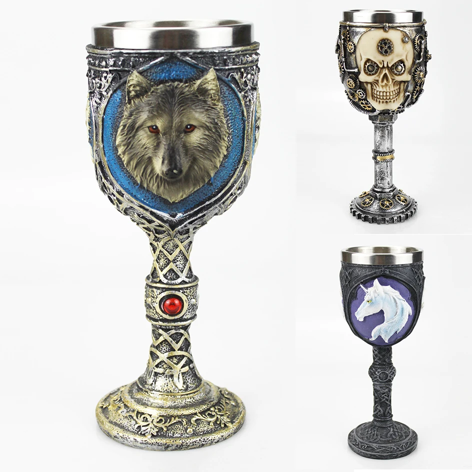 Gothic Wine 3d Goblet Stainless Steel Wine Glasses Wolf Unicorn Gear