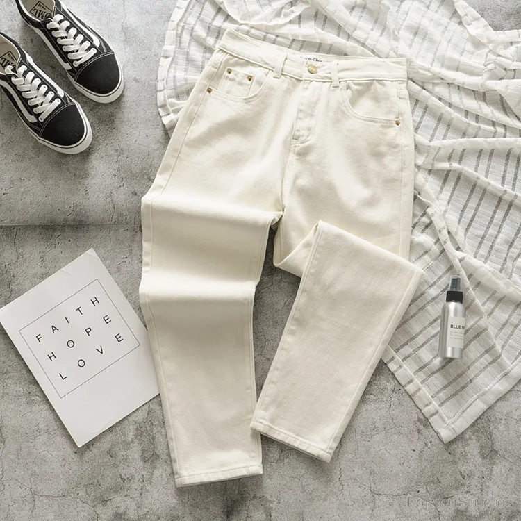 Spring And Autumn New Style Korean-style Loose-Fit Versatile Students High-waisted Straight-Cut Capri Jeans Fashion