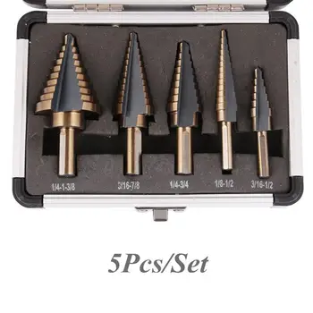

5pcs HSS Cobalt Multiple Hole 50 Sizes Step Drill Bit Set Tools with Aluminum Case