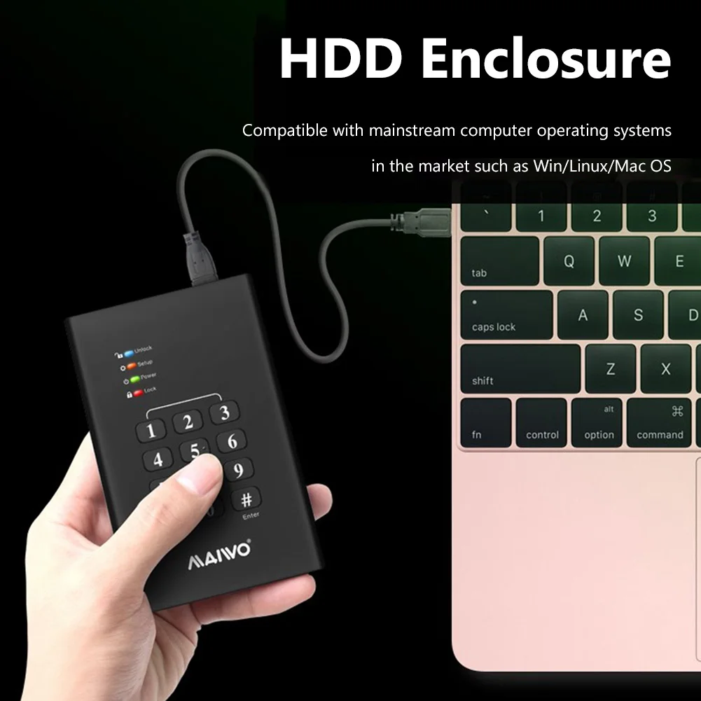 external hard drive box HDD SSD Case 2.5 inch SATA III II to USB 3.0 AES256 Password Encryption External Hard Drive Enclosure with Light hard drive box usb