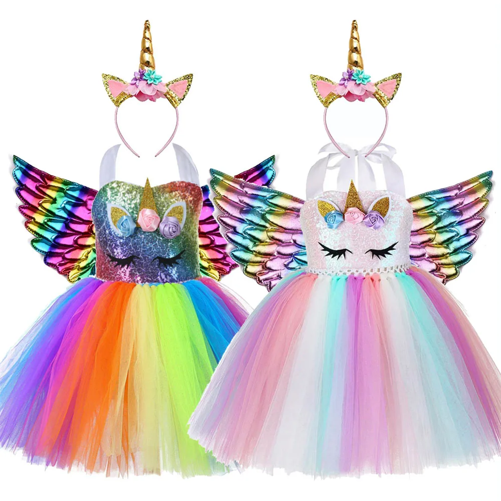 Ceny Dzieci kwiat cekiny tiul jednorożec sukienka śliczne Lol jednorożec kostium dla dziewczynek urodziny dziecko ubrania świąteczne impreza dla dzieci sukienki