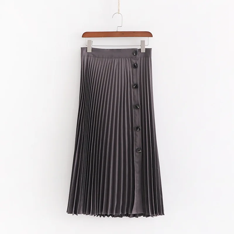 

2019 Europe And America Autumn Elegant Pendant Sense High-waisted Single Breasted Mid-length Pleated Skirt Women's Slimming A- l