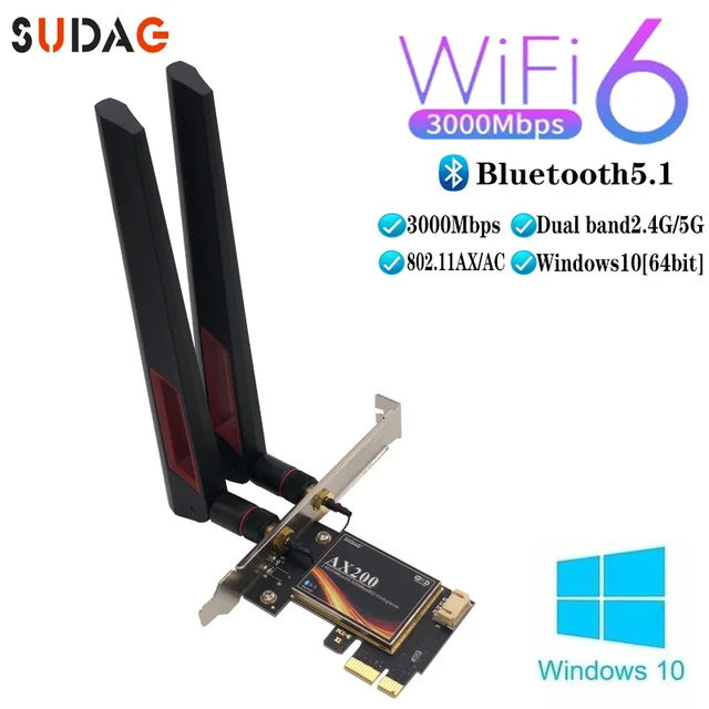 3000Mbps Wifi 6 Wireless AX200 Desktop PCIe Wifi Adapter Bluetooth 5.1 802.11ax Dual Band 2.4G/5GHz PCI Express Network Card 1