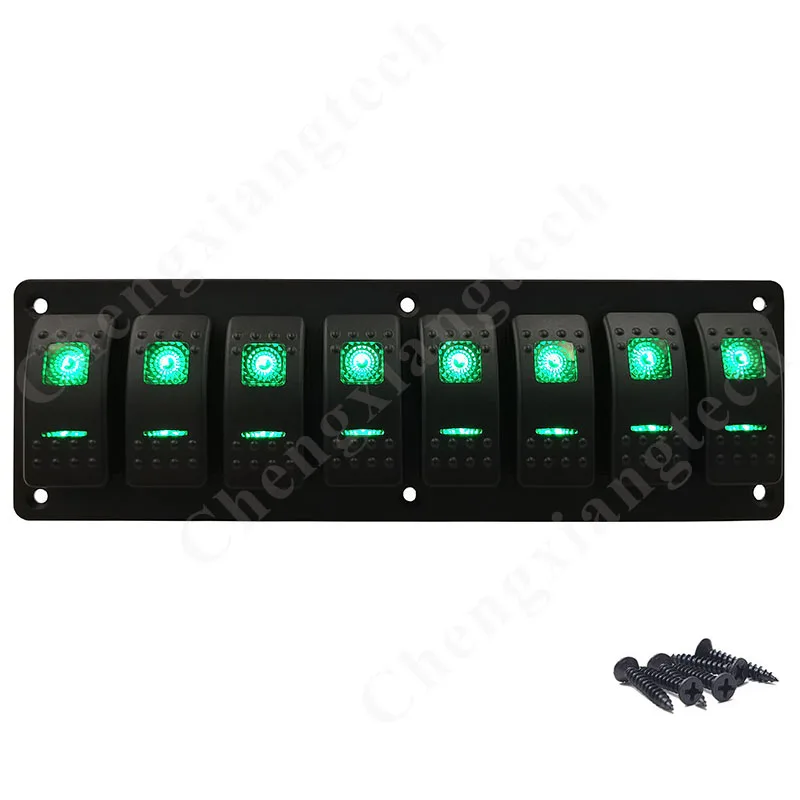 

Автомобильная лодка 12 В 24 В, 8 каналов, алюминиевая клавишная панель с зеленым светодиодом, 5-контактный переключатель SPST вкл/выкл, аксессуары «сделай сам»