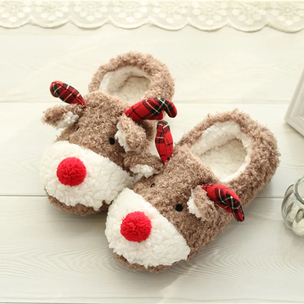 Рождественские тапочки; теплая домашняя обувь; милые мягкие плюшевые женские зимние меховые тапочки размера плюс; домашние тапочки;# Z