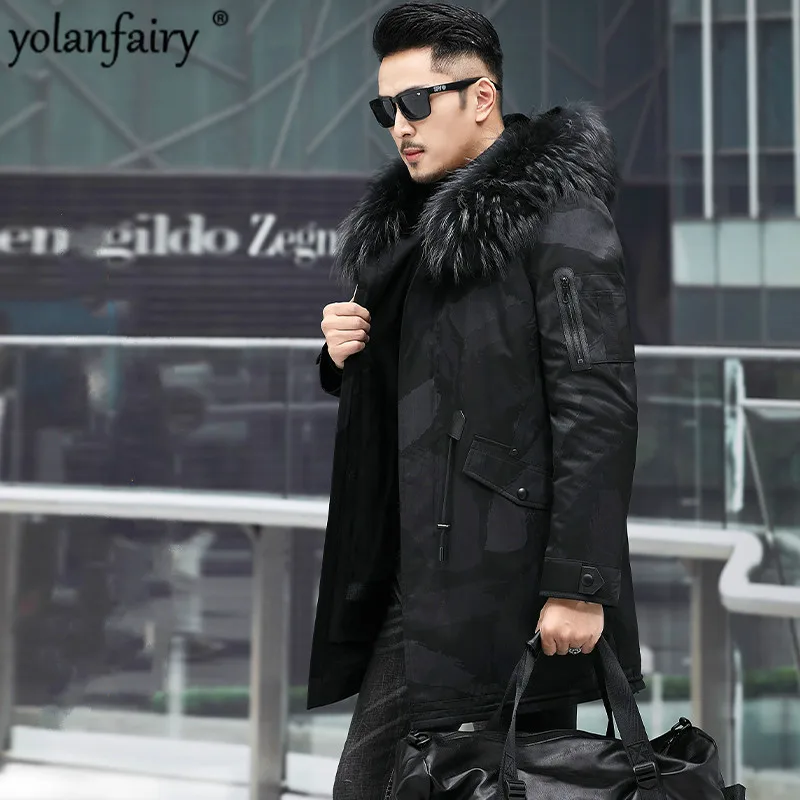 Пальто из натурального меха мужское пальто кроличьего зимнее с воротником енота