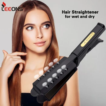 

Leeons Electric Hair Straightener Four-Gear Temperature Control Flat Iron Hair Straightener Dry & Wet Use Ionic Steam Straighten