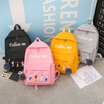 

New Childlike Cartoon Alphabet Student Backpack Casual Large Capacity Canvas Shoulder Bag Candy Color Travel 4 Piece Set mochila