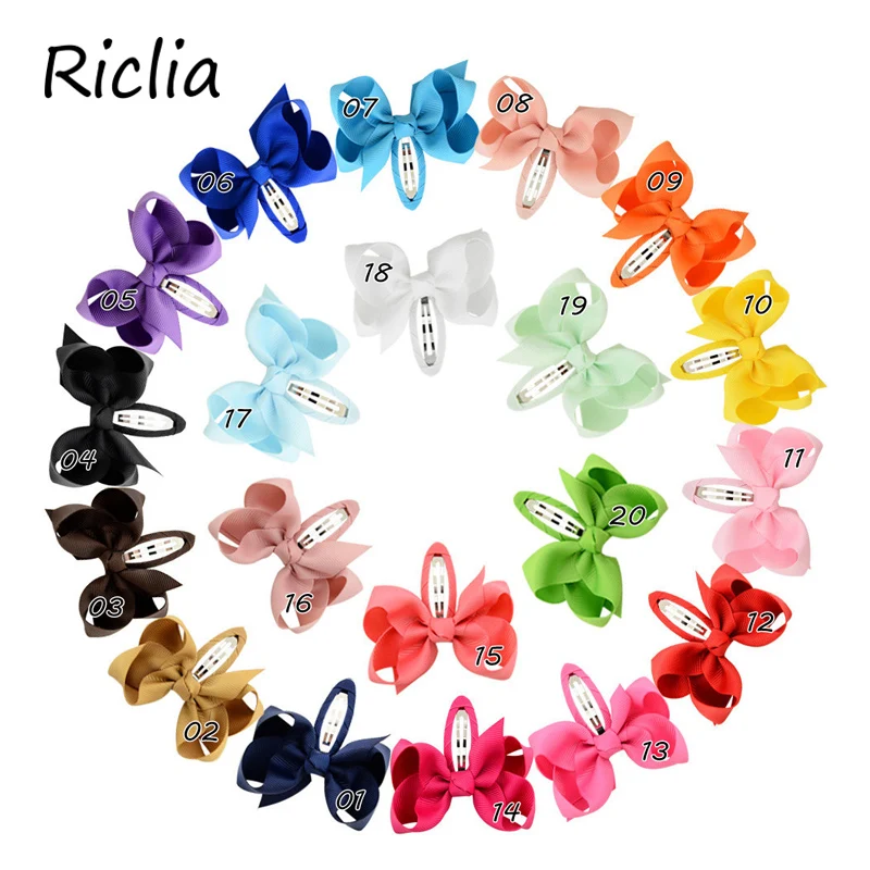 Riclia 20 шт./компл. Детская рубашка с бантом, однотонные аксессуары для волос модная детская одежда заколки Princess Заколки для волос Бутик повязка с бантом для девочек