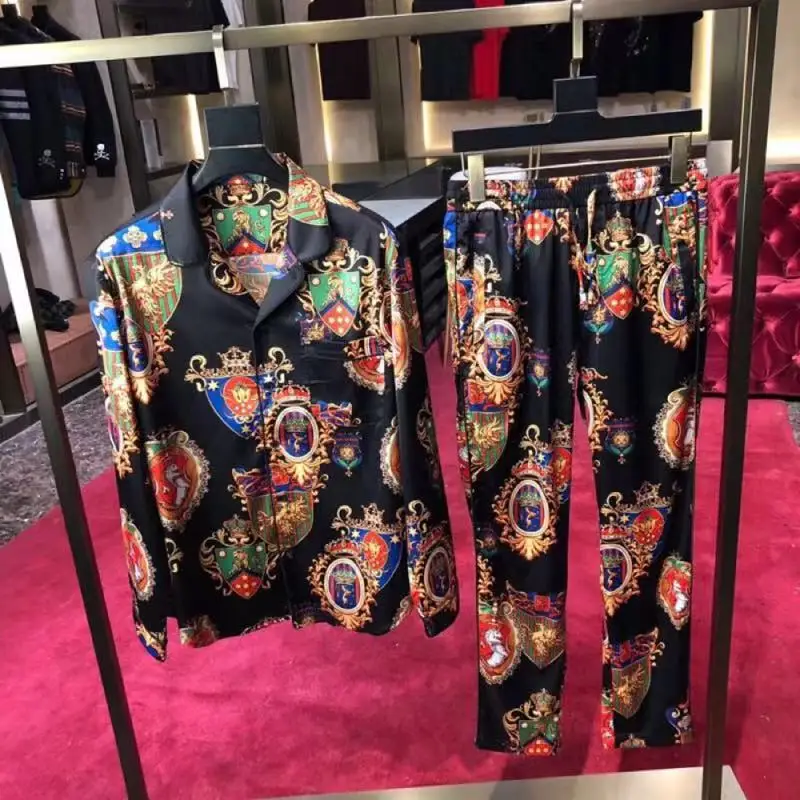 

AH09110 Fashion Men's Sets 2019 Runway Luxury famous Brand European Design party style Men's Clothing