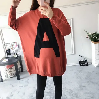 

Autumn Fashion Patchwork Knitted Maternity Sweaters Dress Fall Clothes for Pregnant Women M163