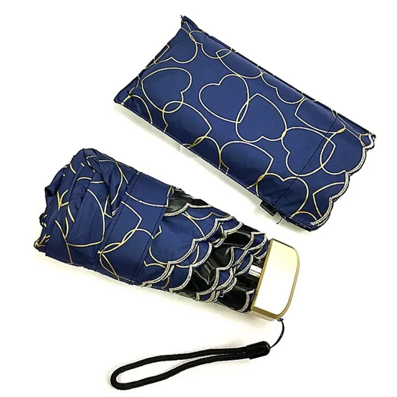 1pc Five Folding Rainy Day Pocket Umbrella Mini Waterproof Sun Protection Flat Handle Women Girls Outdoor Portable Parasol
